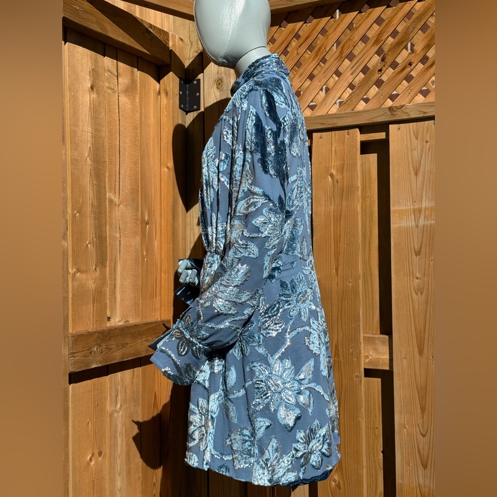 🆕 SIMKHAI 🧿 NWOT Halen Draped Velvet Mini Dress, Celestial Blue - Sz US 14 - Picture 7 of 16
